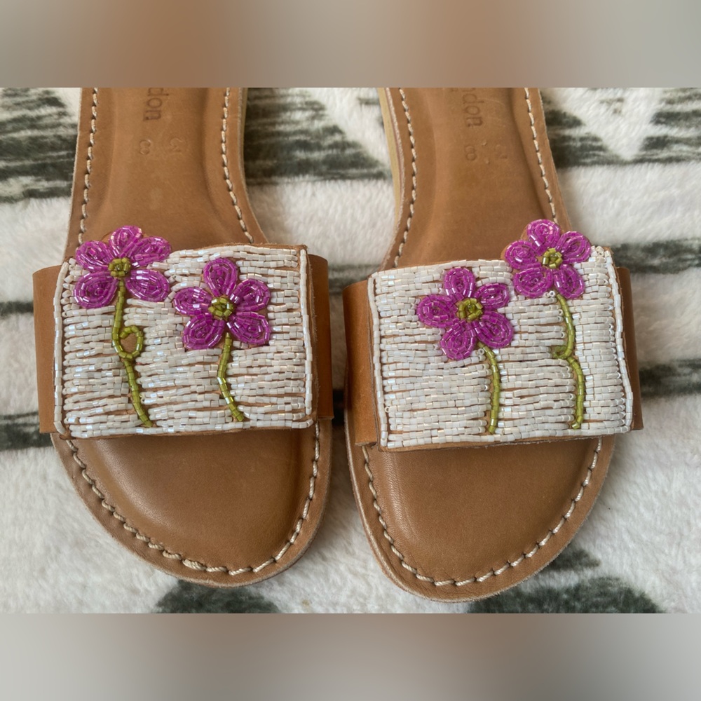 Laidback London Hand-Beaded Low Platform Sandals Size 38/8 - Picture 3 of 7